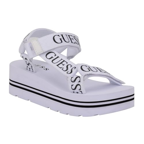 Guess Women's AVIN Wedge Sandal, White/Black Logo 137, 10 - Image 3