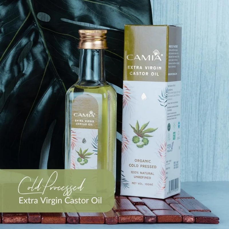 CAMIA Premium Cold Pressed Organic Castor Oil For Skin Hair Eyebrows Rich in Vit E free fatty acids Hydrates Nourishes skin Promotes Hair Growth Strengthens strands 250 ML Glass Bottle - Image 2