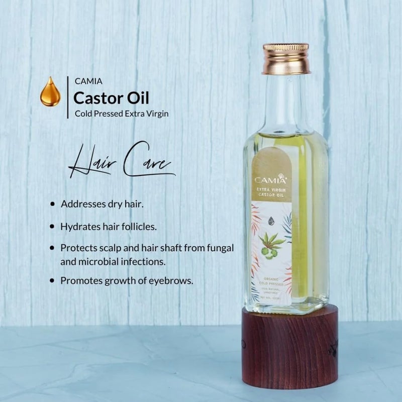 CAMIA Premium Cold Pressed Organic Castor Oil For Skin Hair Eyebrows Rich in Vit E free fatty acids Hydrates Nourishes skin Promotes Hair Growth Strengthens strands 250 ML Glass Bottle - Image 3