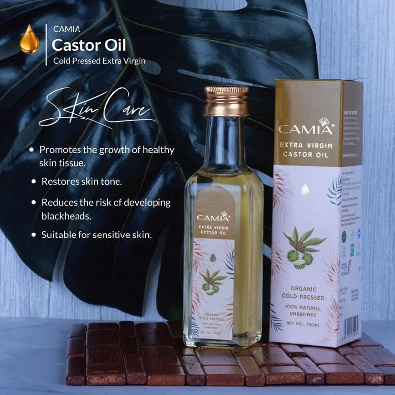 CAMIA Premium Cold Pressed Organic Castor Oil For Skin Hair Eyebrows Rich in Vit E free fatty acids Hydrates Nourishes skin Promotes Hair Growth Strengthens strands 250 ML Glass Bottle - Image 4