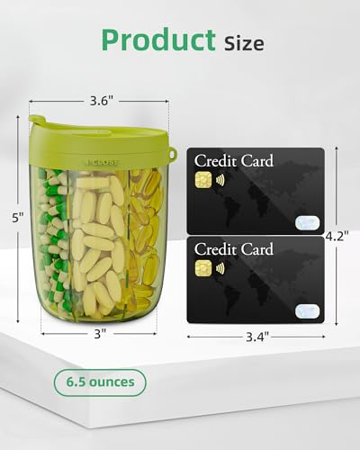 PULIV Large Pill Bottle Organizer, Supplement Organizer for Holding 6 Various Vitamins, Pill Box Case with Anti-Mixing & Wide Opening Design, Easy to Retrieve Meds and 20 Pcs Stick-on Labels, Green - Image 5