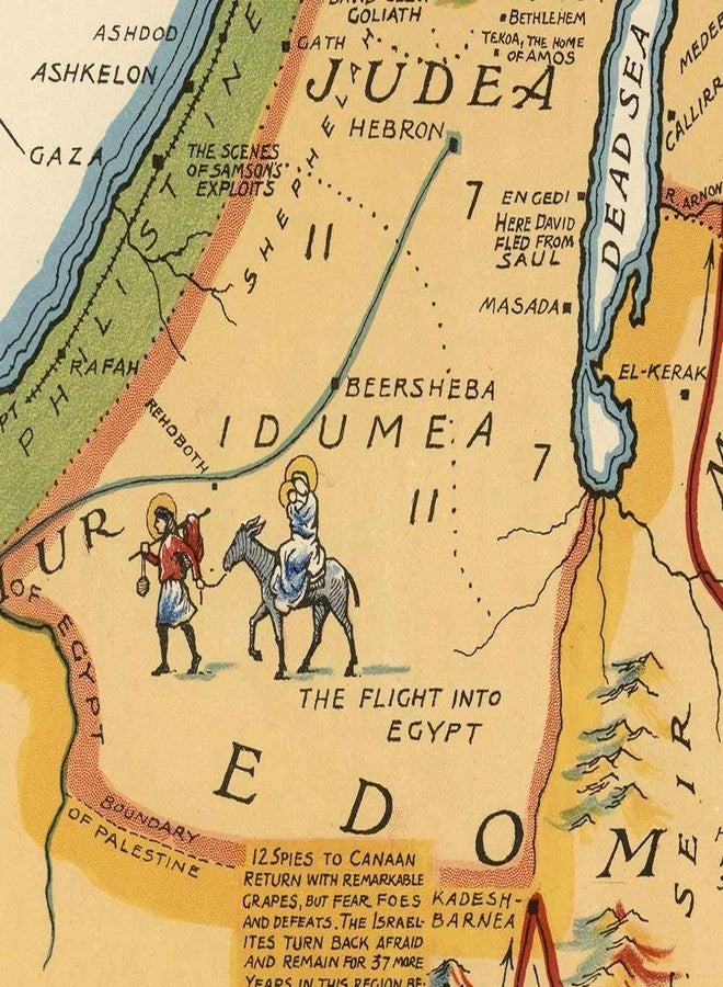 خرائط قديمة للأراضي المقدسة تُظهر الحدود التاريخية والطرق والسكك الحديدية والأماكن المذكورة في العهد الجديد حوالي عام 1923 | ديكور حائط عتيق | ملصق فني مطبوع | 24 × 36 بوصة (610 × 915 مم) - Image 4