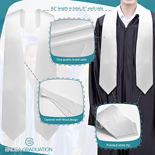 Endea Graduation Endea White Graduation Stole - Plain Color, Unisex, 62" Graduation Sash (White) - Image 3