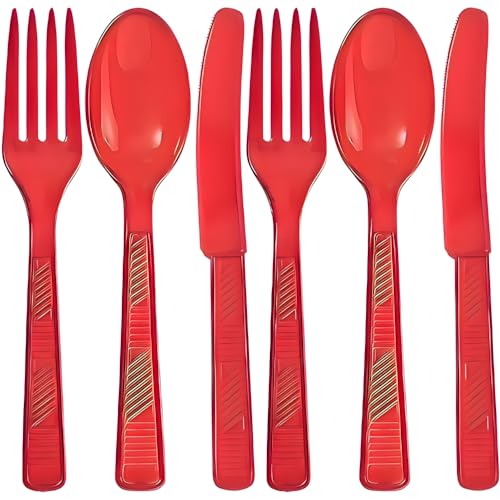 Disposable Plastic Cutlery Set  Red  Pack of 48