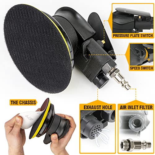 Autolock 6 Inches Air Random Orbital Sander, Pneumatic Palm Car Sanders For Wood Polisher Metal, Auto Body Work, Da Sanders, Dual-action Sander(1pcs) - Image 2