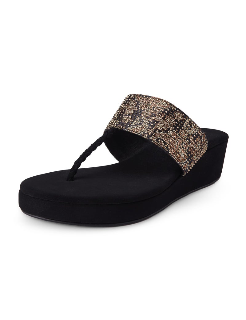 Mochi Women Black Wedge Heel Fashion Sandal UK/6 EU/39 (35-948) - Image 1