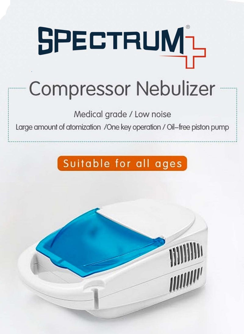 سبيكتروم جهاز نيبولايزر بضاغط كهربائي مكبسي عالي التحمل، جهاز استنشاق وبخار طبي للاستخدام المنزلي والمستشفيات، لعلاج الربو والتهاب الشعب الهوائية ومرض الانسداد الرئوي، تشغيل هادئ، أقنعة للكبار والأطفال، معتمد ISO 13485 وCE – موديل CNB69009 - Image 3