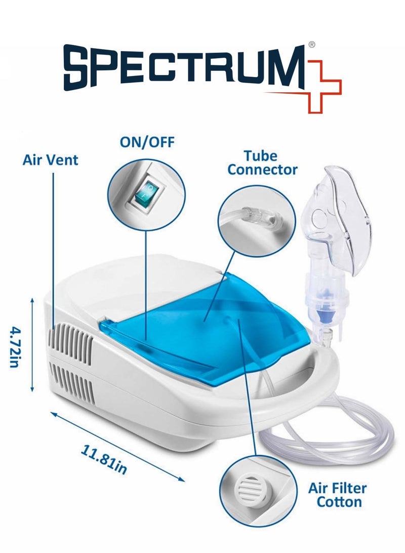 سبيكتروم جهاز نيبولايزر بضاغط كهربائي مكبسي عالي التحمل، جهاز استنشاق وبخار طبي للاستخدام المنزلي والمستشفيات، لعلاج الربو والتهاب الشعب الهوائية ومرض الانسداد الرئوي، تشغيل هادئ، أقنعة للكبار والأطفال، معتمد ISO 13485 وCE – موديل CNB69009 - Image 4