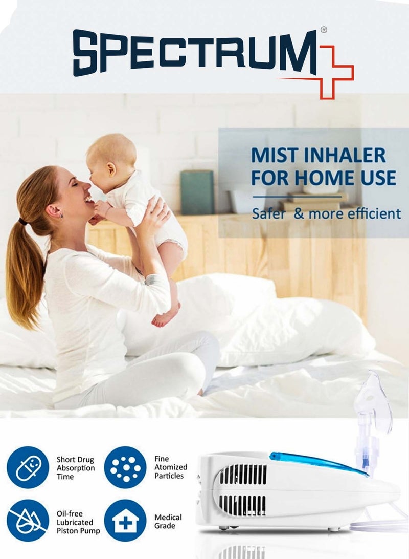 سبيكتروم جهاز نيبولايزر بضاغط كهربائي مكبسي عالي التحمل، جهاز استنشاق وبخار طبي للاستخدام المنزلي والمستشفيات، لعلاج الربو والتهاب الشعب الهوائية ومرض الانسداد الرئوي، تشغيل هادئ، أقنعة للكبار والأطفال، معتمد ISO 13485 وCE – موديل CNB69009 - Image 2