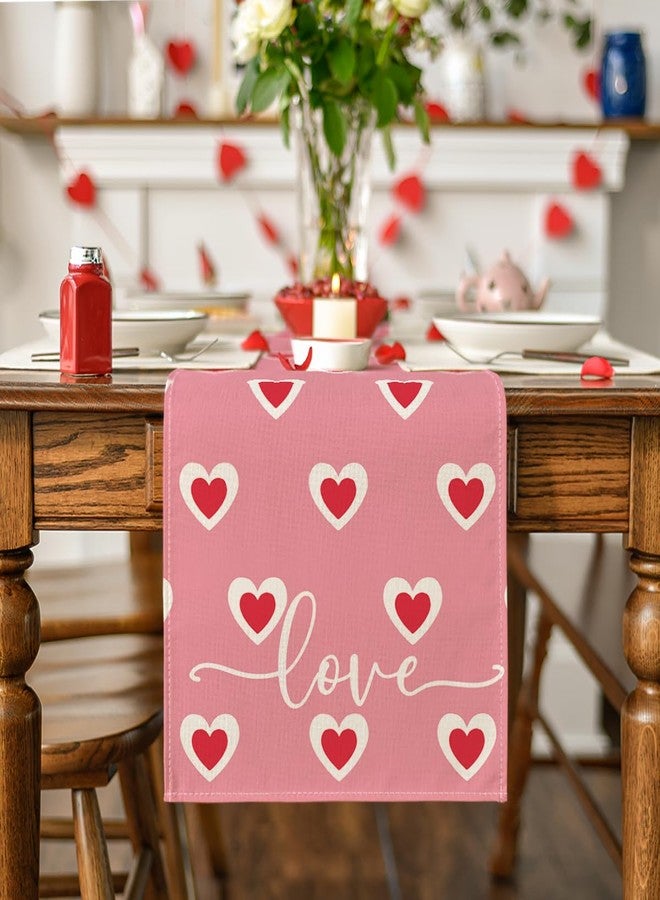 Artoid Mode Pink Love Hearts Valentine's Table Runner, Wedding Kitchen Dining Table Decoration for Home Party Decor 13x72 Inch - Image 2