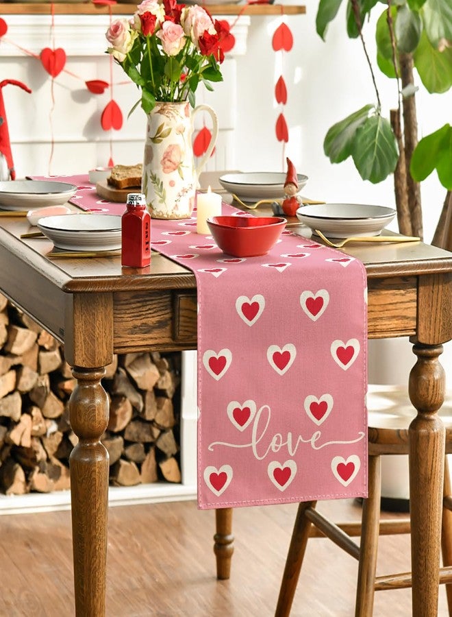 Artoid Mode Pink Love Hearts Valentine's Table Runner, Wedding Kitchen Dining Table Decoration for Home Party Decor 13x72 Inch - Image 3
