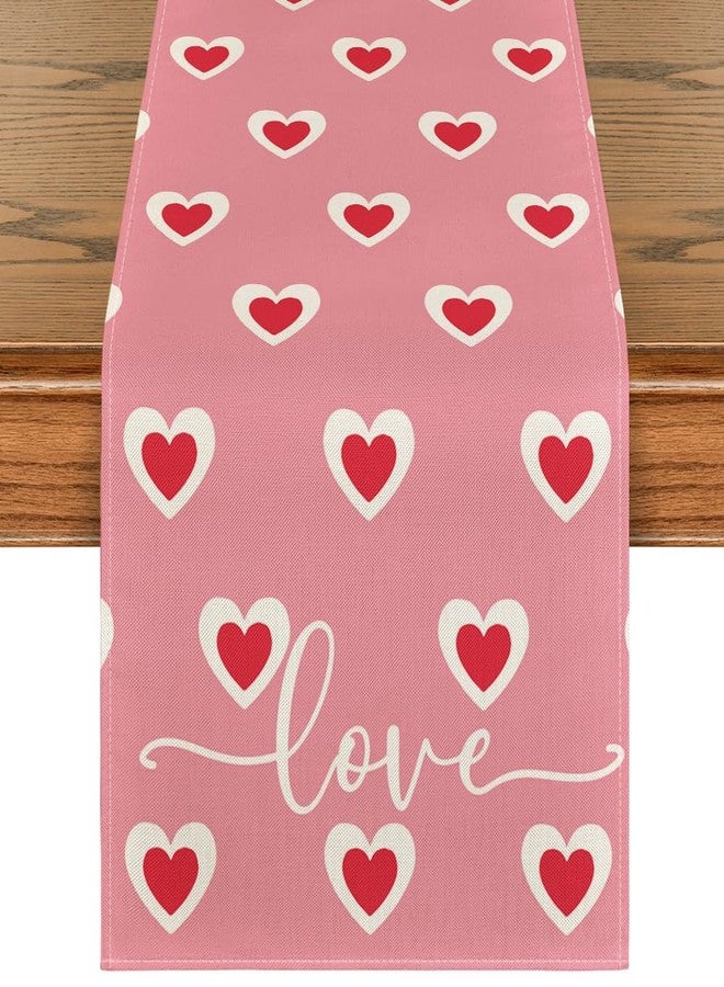 Artoid Mode Pink Love Hearts Valentine's Table Runner, Wedding Kitchen Dining Table Decoration for Home Party Decor 13x72 Inch - Image 1