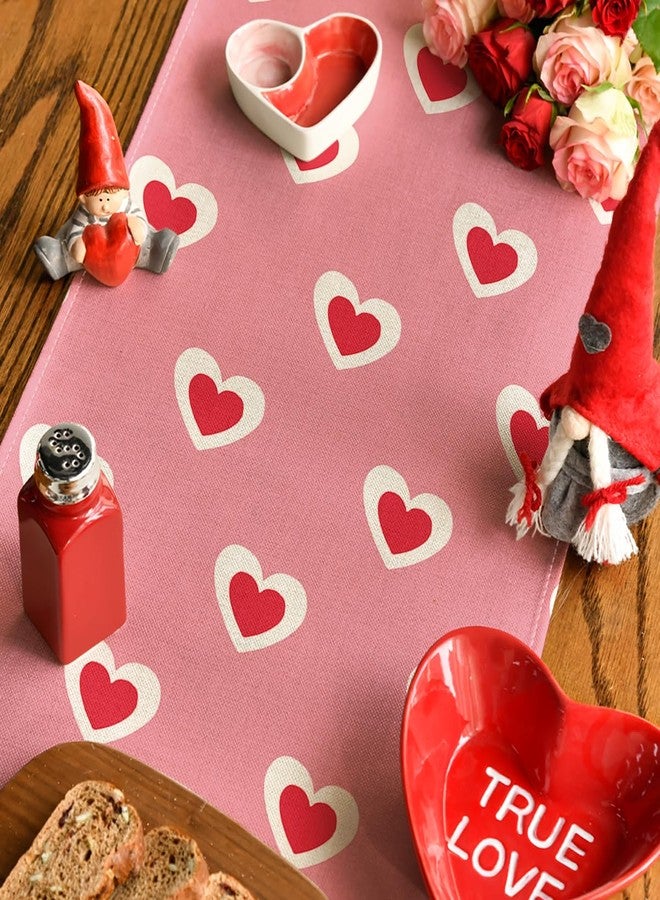 Artoid Mode Pink Love Hearts Valentine's Table Runner, Wedding Kitchen Dining Table Decoration for Home Party Decor 13x72 Inch - Image 4