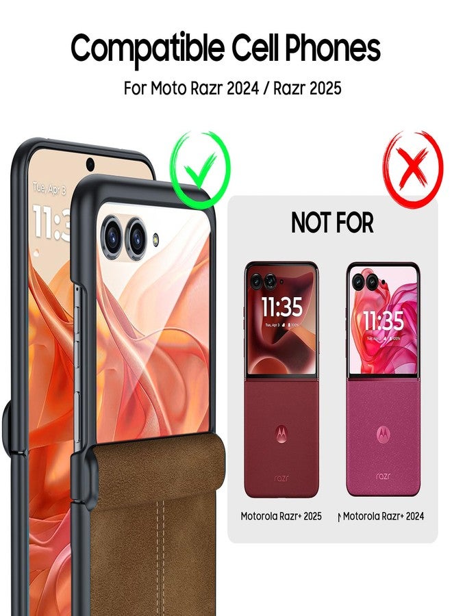 BSNRM for Motorola Razr 2024 Case/Razr 2025 Case, Built-in Screen Protector & Hinge Protection & Ultra Thin PU Leather Matte PC Shockproof Phone Cover Smartphone Case for Moto Razr 2024/2025(Brown) - Image 2