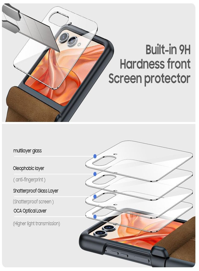 BSNRM for Motorola Razr 2024 Case/Razr 2025 Case, Built-in Screen Protector & Hinge Protection & Ultra Thin PU Leather Matte PC Shockproof Phone Cover Smartphone Case for Moto Razr 2024/2025(Brown) - Image 4