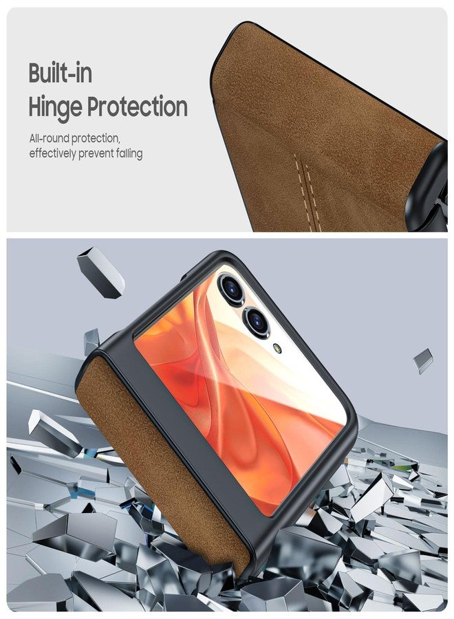BSNRM for Motorola Razr 2024 Case/Razr 2025 Case, Built-in Screen Protector & Hinge Protection & Ultra Thin PU Leather Matte PC Shockproof Phone Cover Smartphone Case for Moto Razr 2024/2025(Brown) - Image 3
