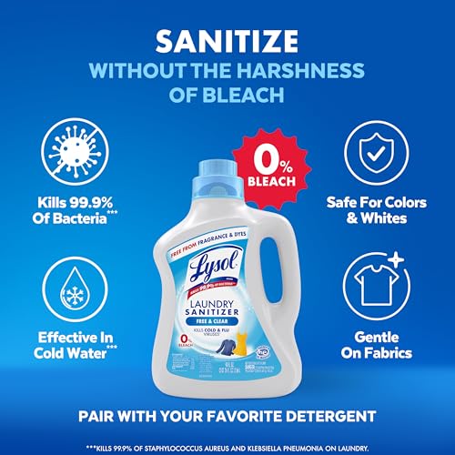 Lysol Laundry Sanitizer Additive, Free & Clear, Free from Fragrance and Dyes, 0% Bleach Laundry Sanitizer, Bacteria-causing Laundry Odor Eliminator, Unscented, 90 Fl Oz (Pack of 1) - Package May Vary - Image 5