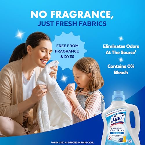 Lysol Laundry Sanitizer Additive, Free & Clear, Free from Fragrance and Dyes, 0% Bleach Laundry Sanitizer, Bacteria-causing Laundry Odor Eliminator, Unscented, 90 Fl Oz (Pack of 1) - Package May Vary - Image 4