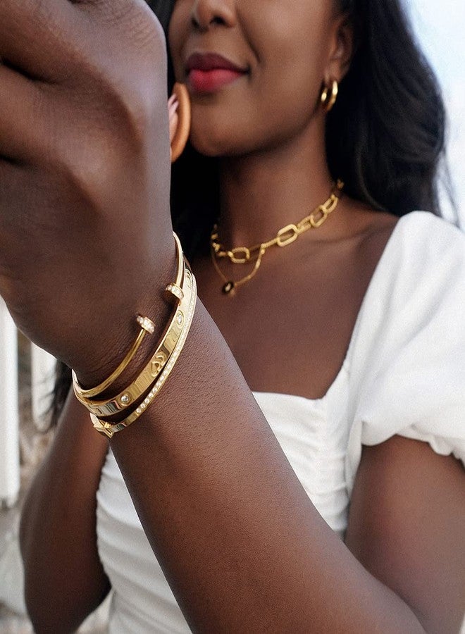 WISTIC Simple Love Knot Bangle Polished Chunky Bracelet Stainless Steel Gold Gold Silver Plated Adjustable Open Cuff Bracelets for Women Adult Jewelry (heart) - Image 3