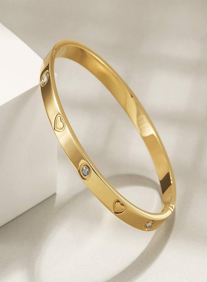WISTIC Simple Love Knot Bangle Polished Chunky Bracelet Stainless Steel Gold Gold Silver Plated Adjustable Open Cuff Bracelets for Women Adult Jewelry (heart) - Image 4