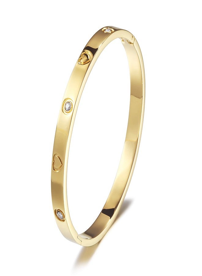 WISTIC Simple Love Knot Bangle Polished Chunky Bracelet Stainless Steel Gold Gold Silver Plated Adjustable Open Cuff Bracelets for Women Adult Jewelry (heart) - Image 1