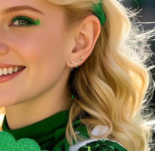 Poxtex Gold Green Earrings for Women, Green Jewelry Accessories Stud Hoops, May Birthstone Earring Gifts - Image 5