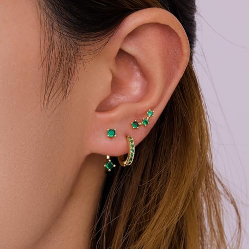 Poxtex Gold Green Earrings for Women, Green Jewelry Accessories Stud Hoops, May Birthstone Earring Gifts - Image 4