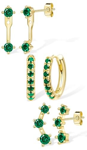 Poxtex Gold Green Earrings for Women, Green Jewelry Accessories Stud Hoops, May Birthstone Earring Gifts - Image 1