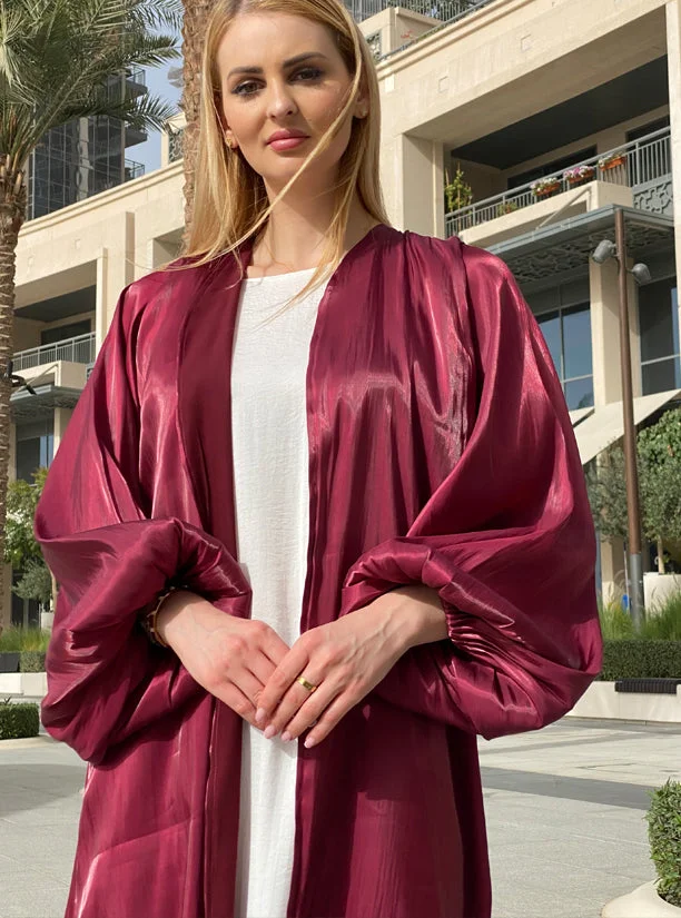 Moistreet Balloon Sleeve Shimmer Abaya Set