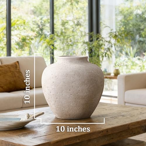Vanselia Ceramic Flower Vase Home Decor - Large Tall Farmhouse Table Vases Rustic Vintage Living Room Kitchen Bedroom Decorations for House Book Shelf Office Coffee Desk Dining Fireplace (10" Rustic) - Image 3
