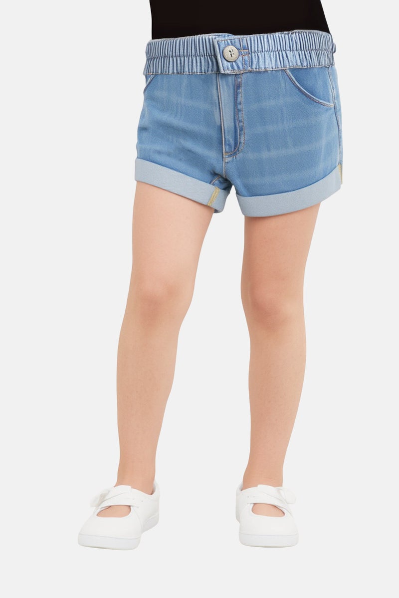 Levi's Kids Girl High Rise Washed Denim Shorts, Blue - Image 1