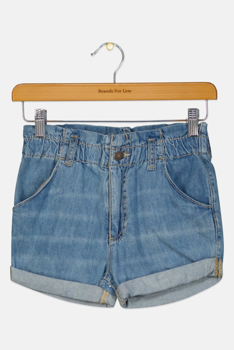 Levi's Kids Girl High Rise Washed Denim Shorts, Blue - Image 2