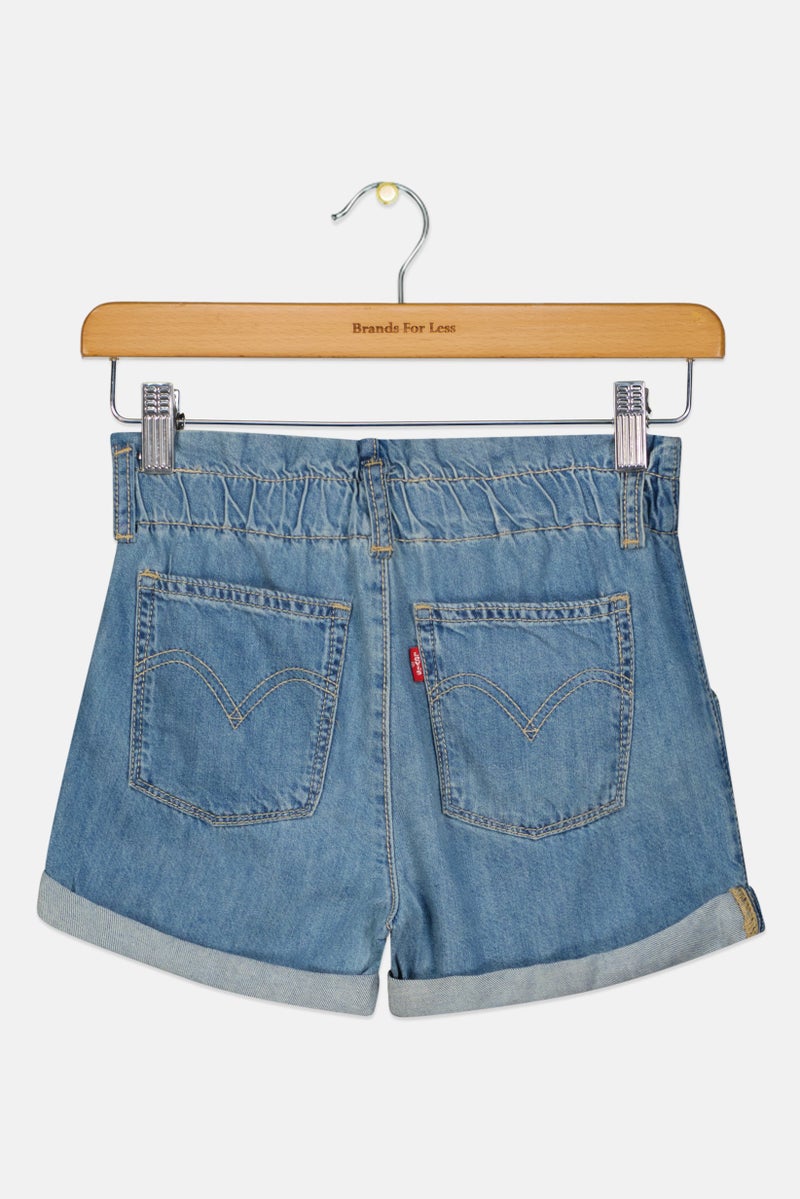 Levi's Kids Girl High Rise Washed Denim Shorts, Blue - Image 3