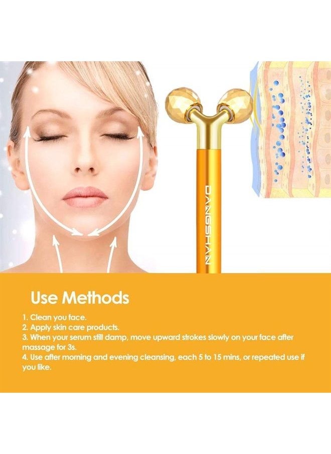 DANGSHAN 2-IN-1 Electric Face Massager 24k Golden Facial Massager, 3D Roller and T Shape Facial Roller Massager Kit Skin Care Tools  - Image 2