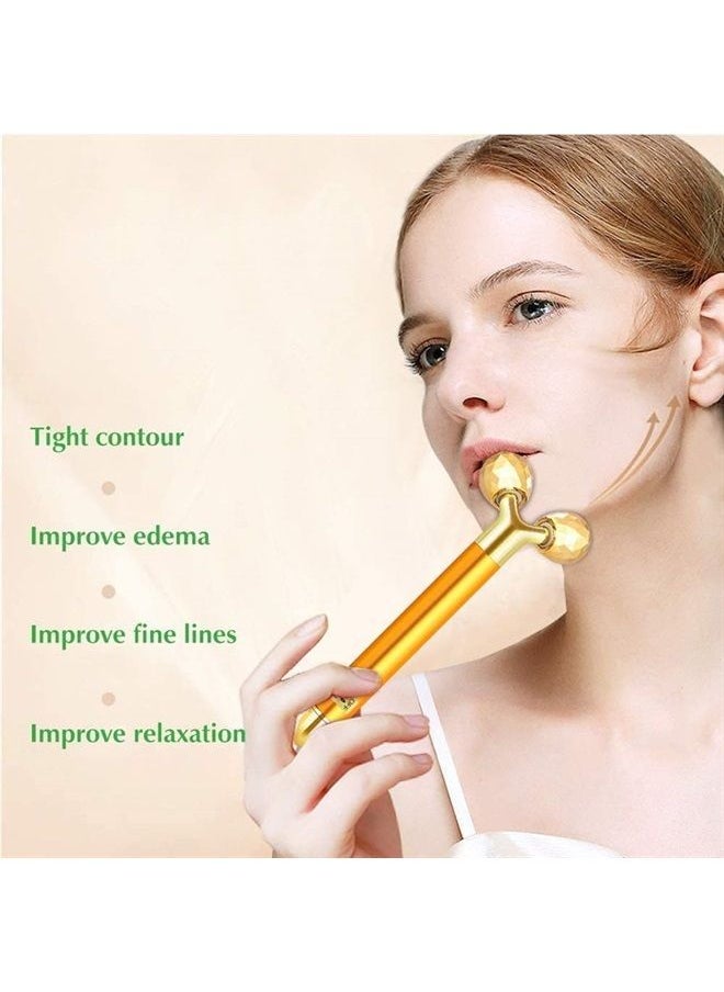 DANGSHAN 2-IN-1 Electric Face Massager 24k Golden Facial Massager, 3D Roller and T Shape Facial Roller Massager Kit Skin Care Tools  - Image 3