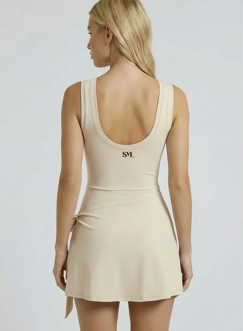 SVL Padel & Tennis Dress with Built-in Shorts - Beige - SVL