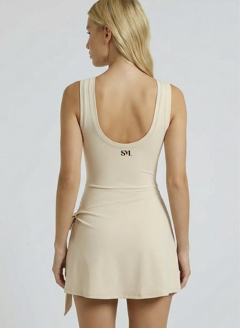 Padel & Tennis Dress with Built-in Shorts - Beige - SVL