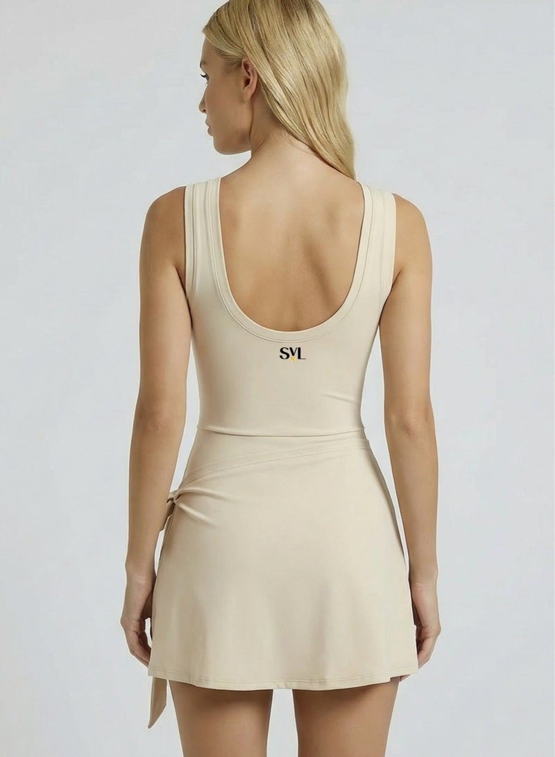 SVL Padel & Tennis Dress with Built-in Shorts - Beige - SVL - Image 2