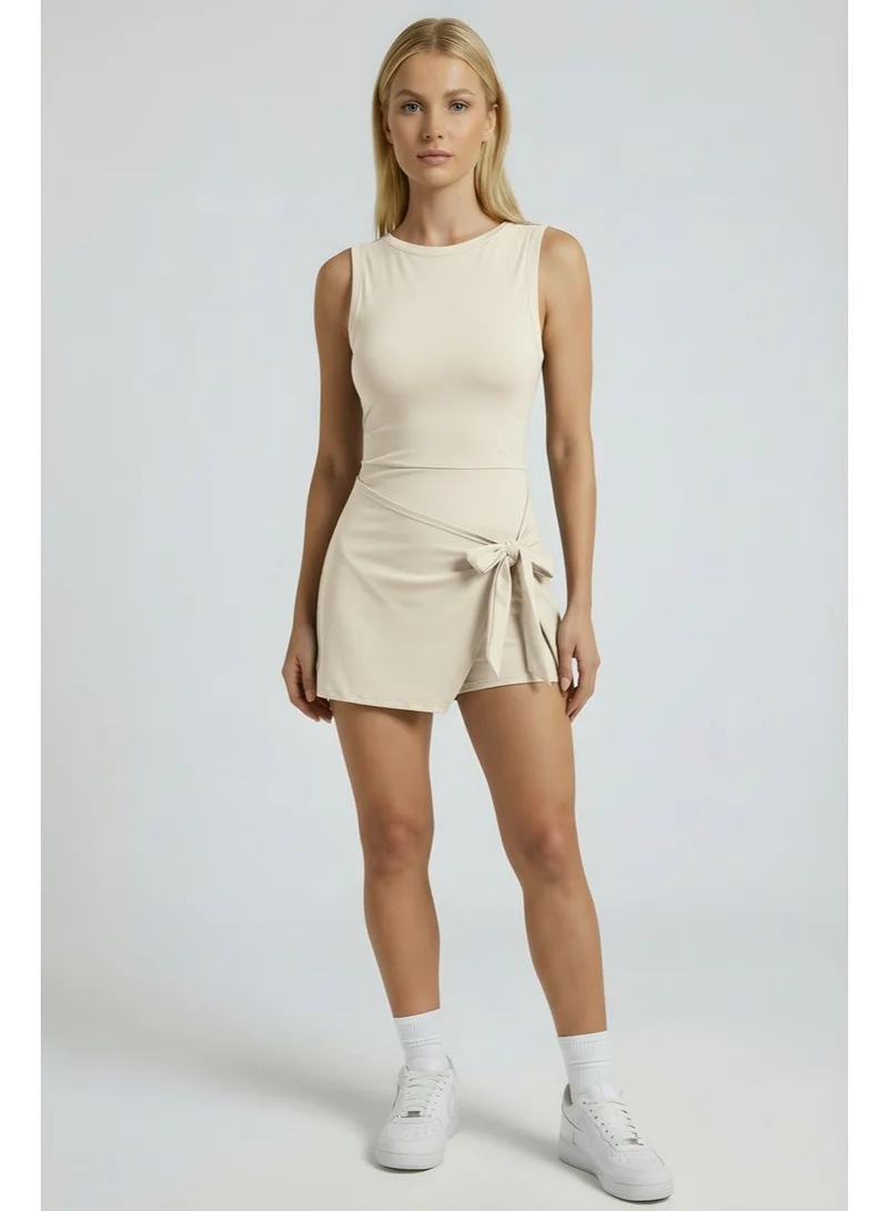 SVL Padel & Tennis Dress with Built-in Shorts - Beige - SVL