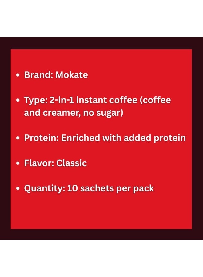 MOKATE 2 in 1 Classic Protein Coffee 8g x 10 Sachets 80g - Image 4