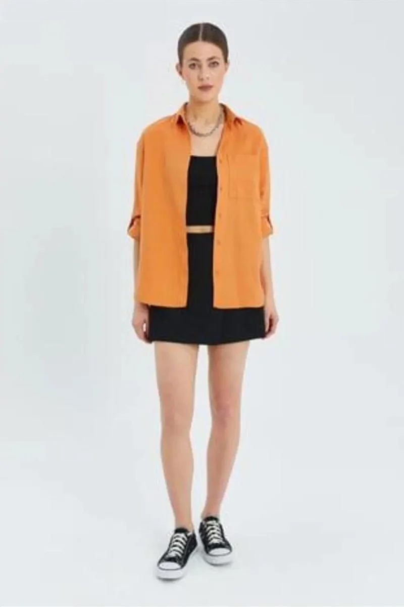 Mixray Mixray Long Sleeve Button-Up Shirt with Pocket
