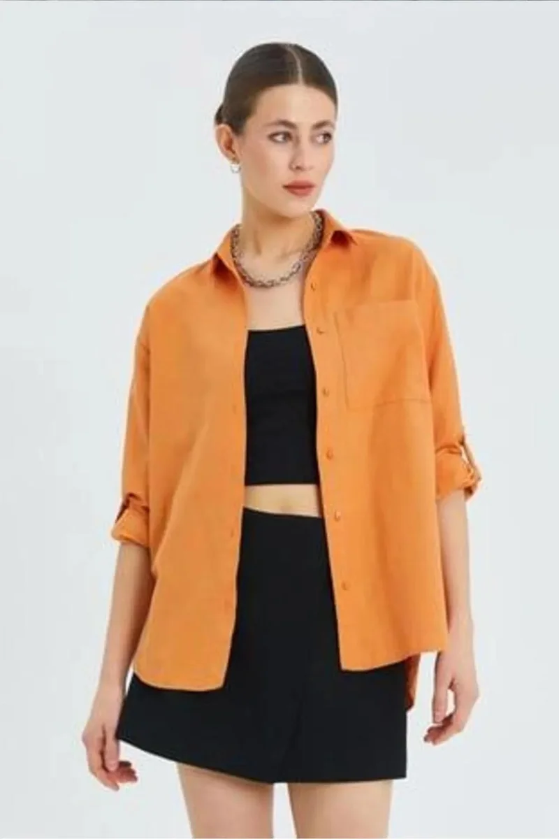 Mixray Mixray Long Sleeve Button-Up Shirt with Pocket