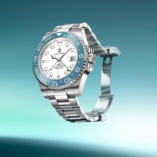 PAGRNE DESIGN ساعة رجال باجاني ديزاين GMT للرجال أوتوماتيكية 40MM تاريخ 100M مقاومة للماء من الفولاذ المقاوم للصدأ زجاج ياقوتي ميكانيكية PD-1662 (أزرق أبيض) - Image 5