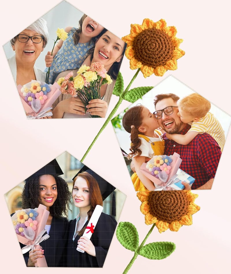 NUDFSY 3PCS Crochet Flowers, Artificial Flowers, Flowers, Crochet Sunflower Decor, Handmade Crochet Flowers Completed Hand Woven Sunflowers for Car Dash Decoration, Table Decoration, Home Decoration - Image 5