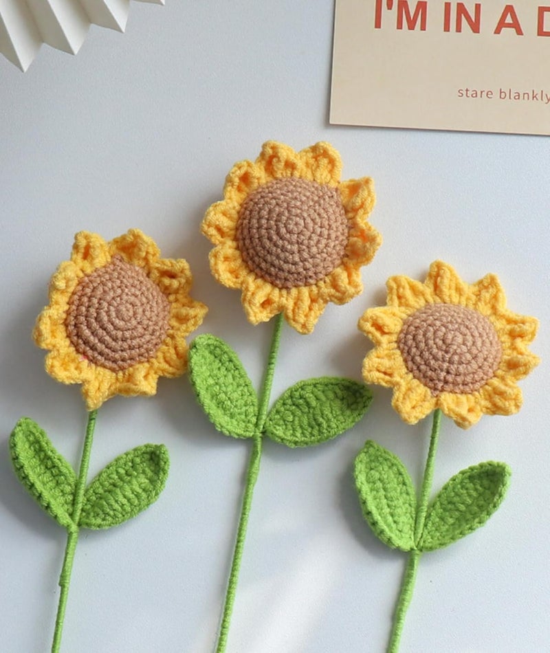 NUDFSY 3PCS Crochet Flowers, Artificial Flowers, Flowers, Crochet Sunflower Decor, Handmade Crochet Flowers Completed Hand Woven Sunflowers for Car Dash Decoration, Table Decoration, Home Decoration - Image 3
