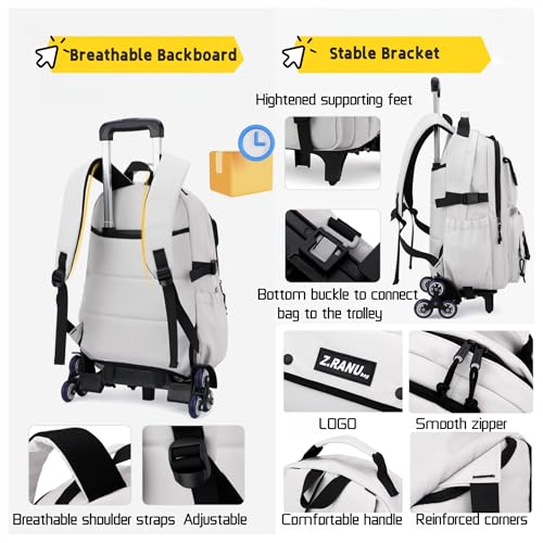 ZHANAO Solid-color Rolling Backpack for Boys Schoolbag for Middle School Students Trolley Bookbags for Elementary Boys - Image 4