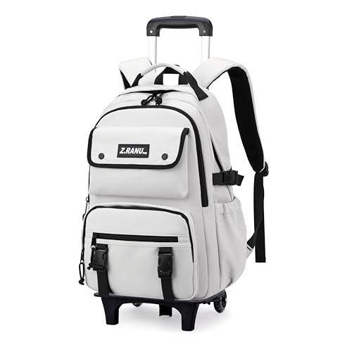 ZHANAO Solid-color Rolling Backpack for Boys Schoolbag for Middle School Students Trolley Bookbags for Elementary Boys - Image 1
