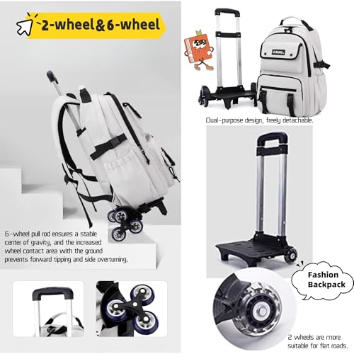 ZHANAO Solid-color Rolling Backpack for Boys Schoolbag for Middle School Students Trolley Bookbags for Elementary Boys - Image 5