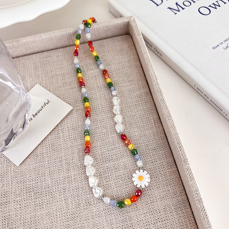 Summer 2024 Daisy Pearl Necklace Fashion D Rainbow Necklace