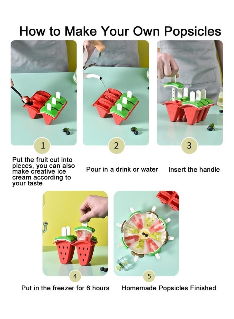 6 قطع من قوالب المصاصات المثلجة مع العصي، قوالب المصاصات الخالية من مادة BPA، قوالب الآيس كريم القابلة لإعادة الاستخدام للأطفال والرضع والكبار لصنع الفاكهة والزبادي والعصير والمصاصات المثلجة محلية الصنع - Image 5